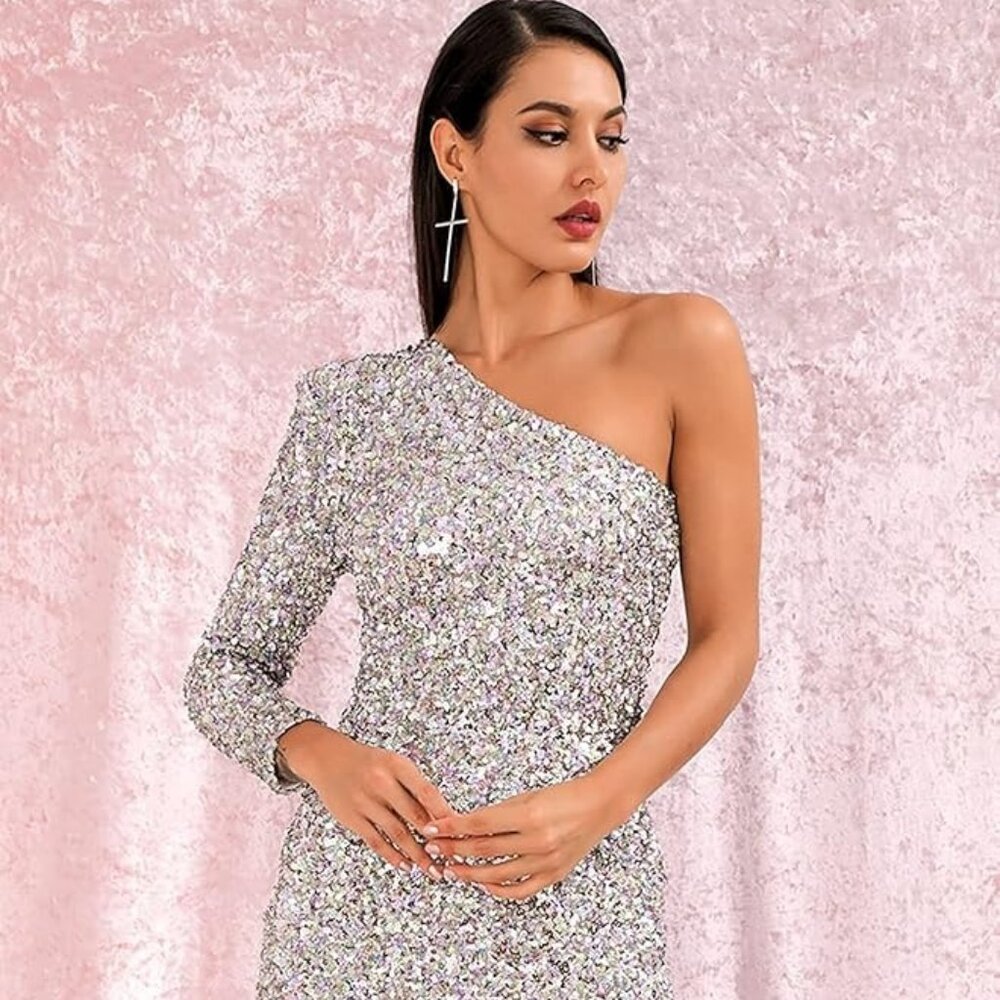 One Shoulder Sequin Dress, S